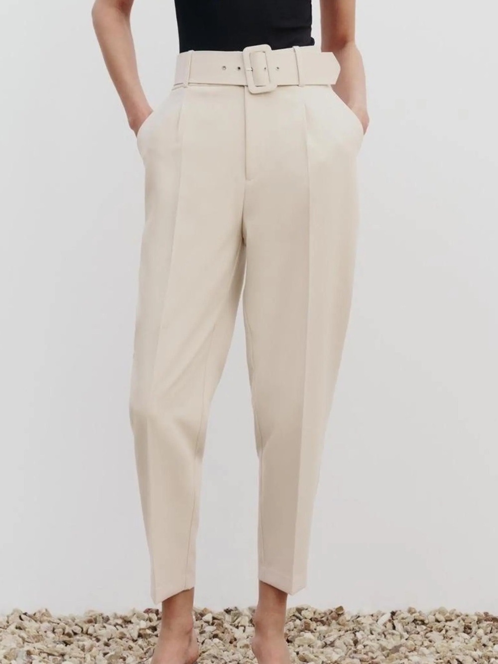 Zara High-Waist Pleated Tapered Pants with Belt